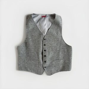 John Varvatos Serge Gray Wool Blend Button Front Suit Vest Waistcoat XL Academia